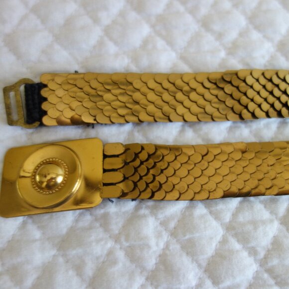 Vtg Gold Tone Metal Reptile Fish Scales Stretch Belt – Wmns - Picture 4 of 5
